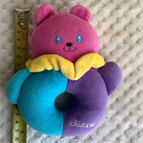Chicco Pink Blue Yellow and Purple Bear Stuffed Rattle Plush Toy - Picture 2 of 3